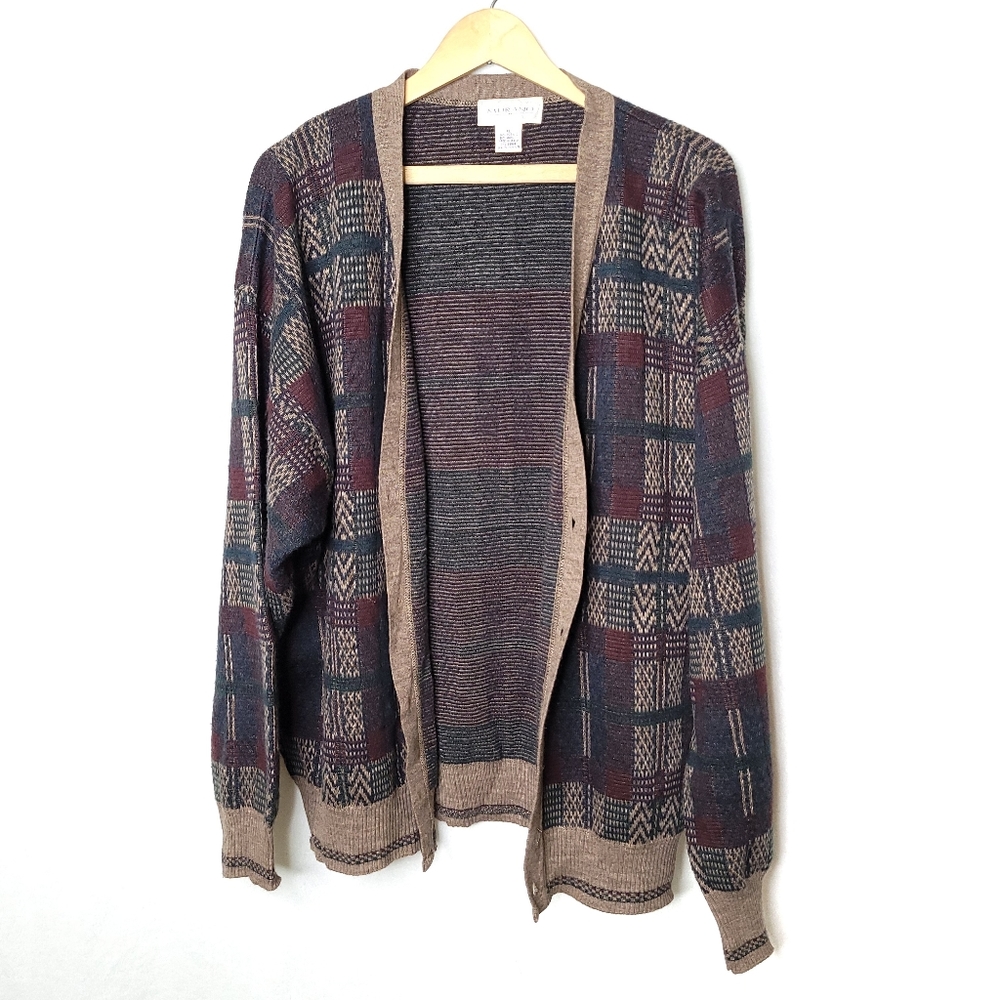 Vintage-Inspired Open Front Cardigan Sweater - Brown Multi